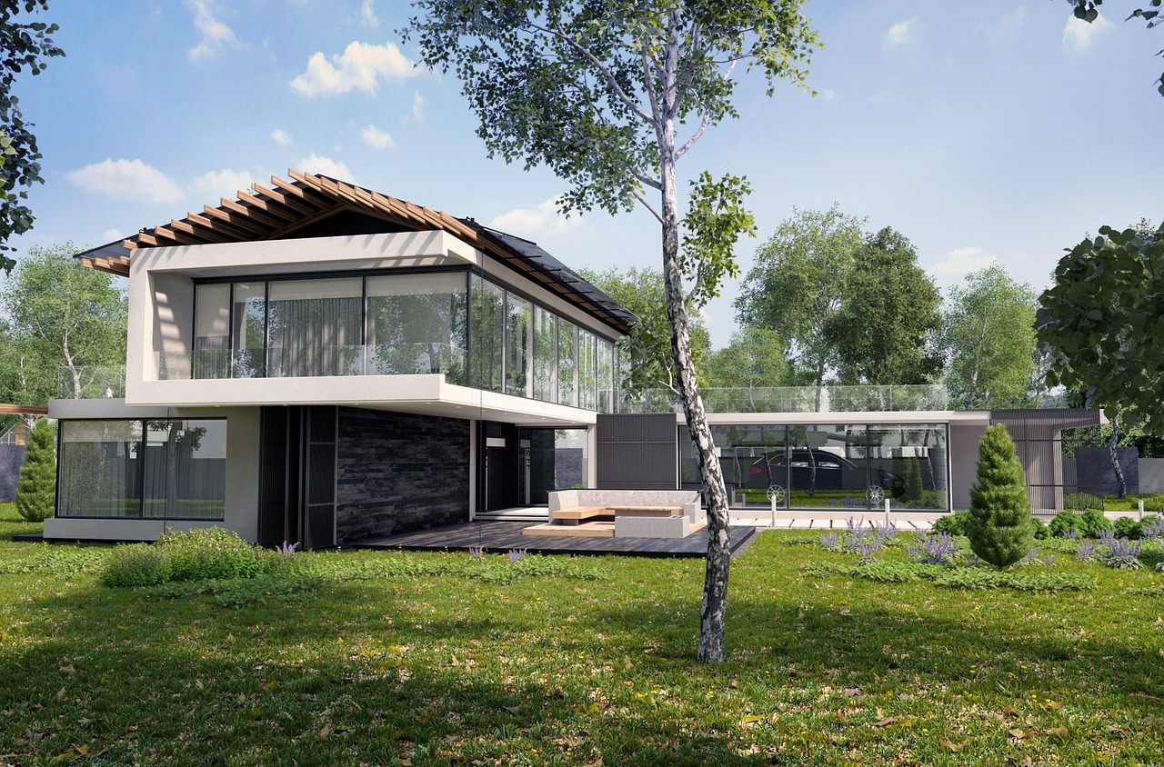 project, exterior, summer, nature, tree, birch, house, villa, architecture